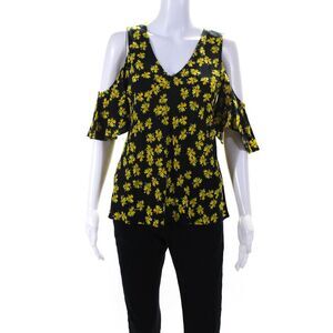 Derek Lam Collective Womens Navy Floral Cold Shoulder Blouse Blue Size 6 1401092